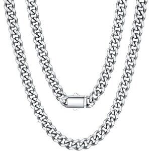 Men's 9MM Width-Steel Stainless Steel Miami Cuban Curb Link Chain Necklace